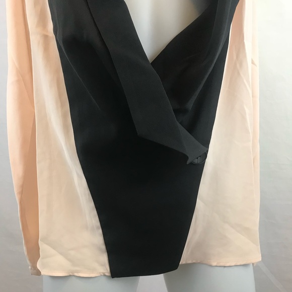 Peach and Black Draped Lapel Chiffon Top - Picture 3 of 6